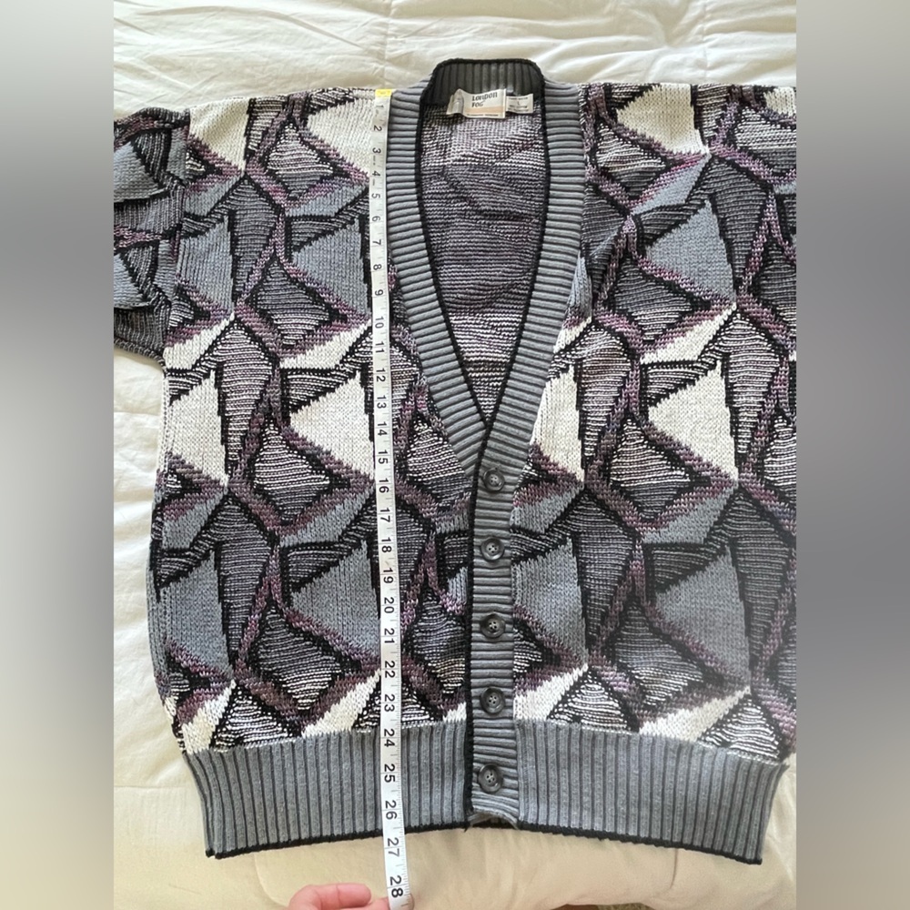 Vintage London Fog Men’s Cardigan Sweater Geometric 80s 90s Button Up | L - Picture 12 of 12